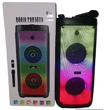 Caixa de Som Bluetooth 80W RGB Com Microfone, Rádio FM, USB e Controle Remoto Grasep D-S8202
