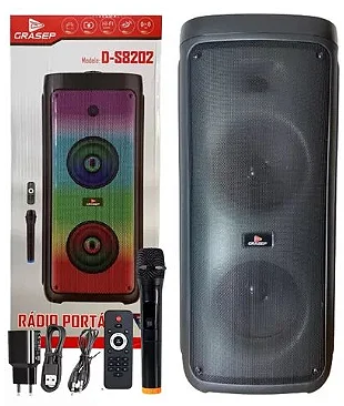 Caixa de Som Bluetooth 80W RGB Com Microfone, Rádio FM, USB e Controle Remoto Grasep D-S8202