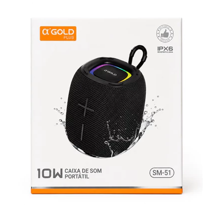 Caixa de Som Bluetooth Portátil Resistente à Água 5V 1A 10W A Gold SM-51