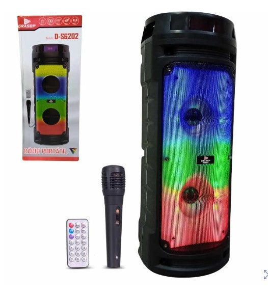 Caixa de Som Bluetooth RGB com Microfone e Controle Remoto 60W Grasep D-S6202