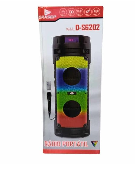 Caixa de Som Bluetooth RGB com Microfone e Controle Remoto 60W Grasep D-S6202