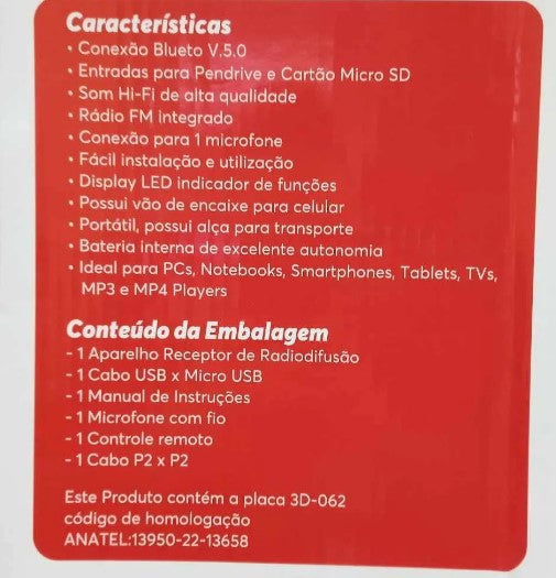 Caixa de Som Bluetooth RGB com Microfone e Controle Remoto 60W Grasep D-S6202