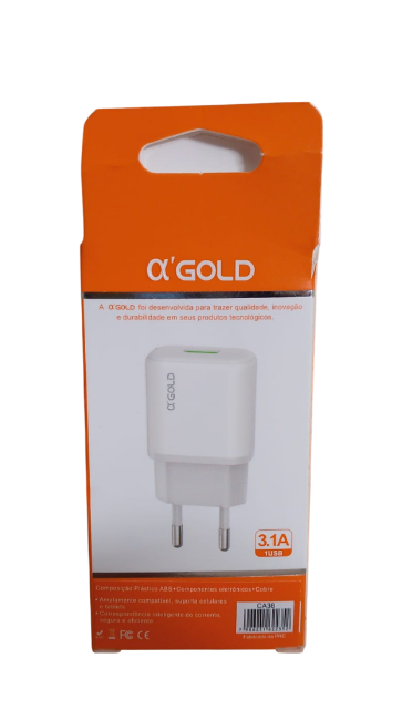 Carregador com 1 Porta USB 3.1A para Celular e Tablet A'Gold CA38