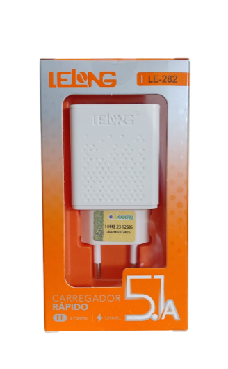 Carregador para Celular com 2 Portas USB 5V 5.1A 12.5W Lelong LE-282
