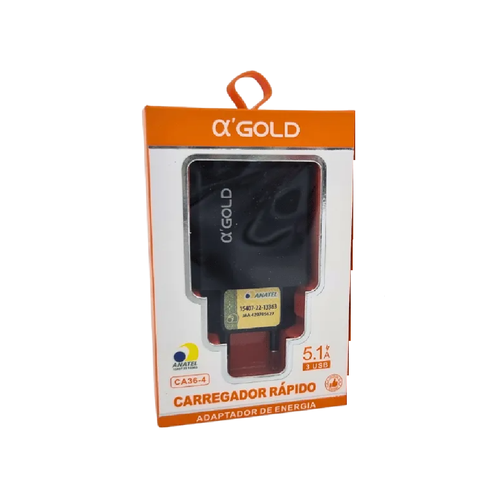 Carregador Turbo de Tomada com 3 Portas USB 5.1A Bivolt A'Gold CA36-4