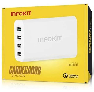 Carregador Turbo USB com 4 Portas 5V 40W Quick Charge 2.0 Infokit IF4U-SQ340