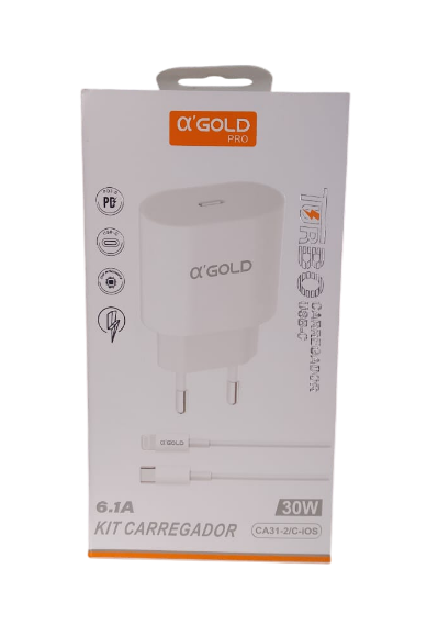 Carregador Type-C para iPhone Turbo 30W 6.1A com Porta Type-C A'Gold CA31-2