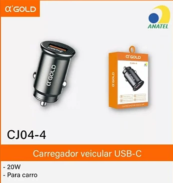 Carregador Veicular com Porta USB PD 20W Carga Rápida A'Gold CJ04-4
