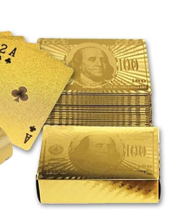 Baralho Carta de Jogo Dourado Metalizado Estampa Dólar Oasis OIF-7811