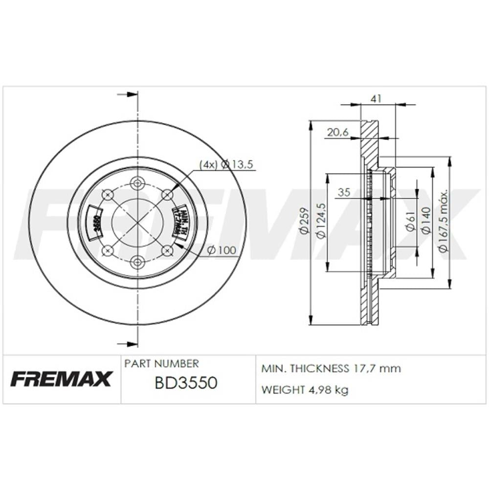 Disco de Freio Ventilado Dianteiro Fremax BD3550 Caixa com 2 Renault Megane/Clio/Scenic/Logan/Sandero/Kangoo/Symbol/Express/R19