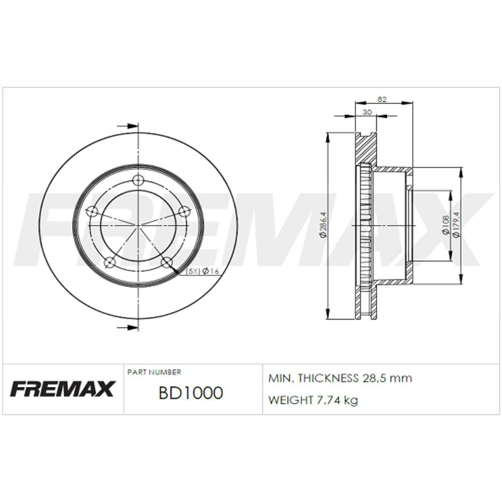 Disco de Freio Ventilado Dianteiro Fremax BD1000 Ford F-1000