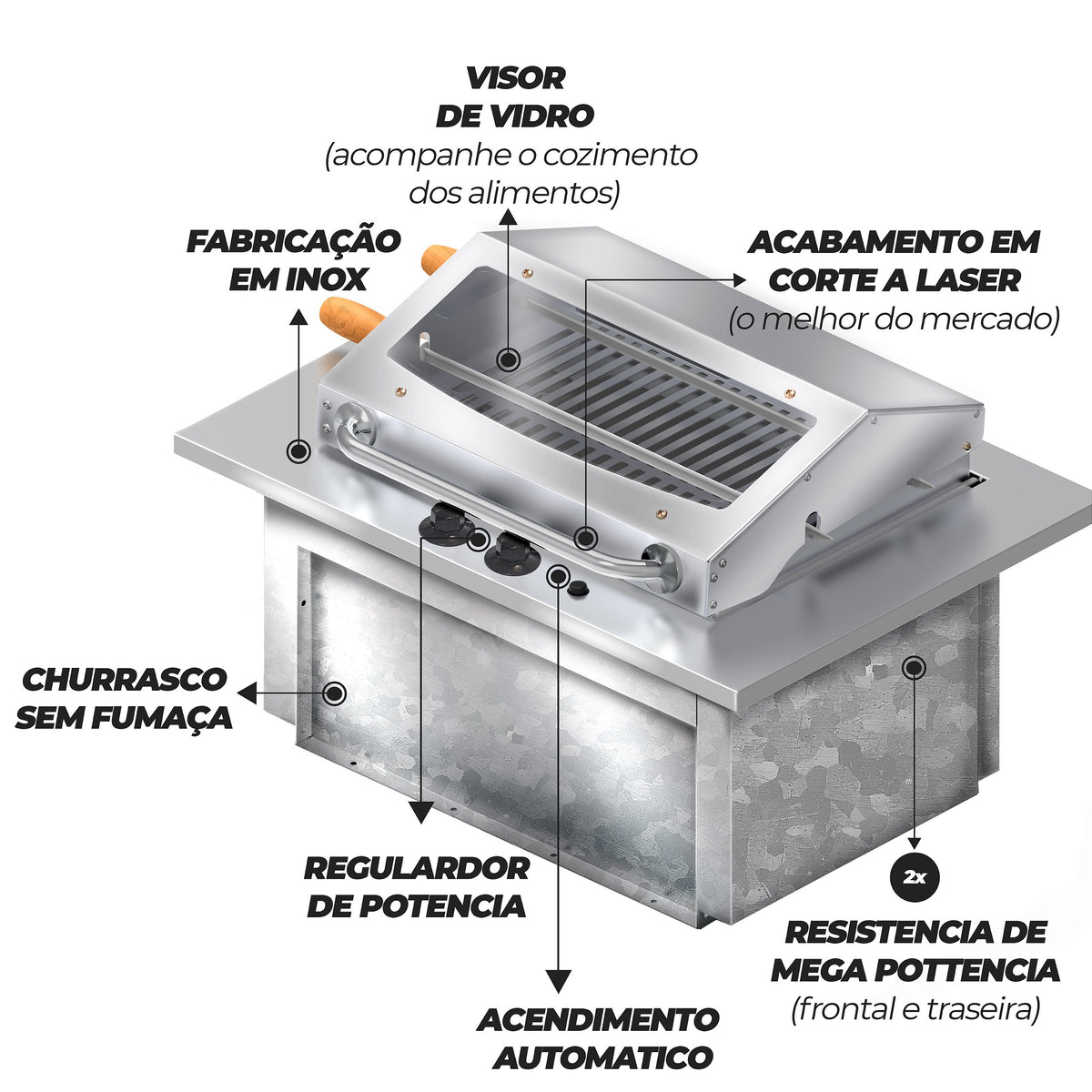 Churrasqueira Cooktop Elétrica de Embutir Saro CHE Inox 304 3.000 W