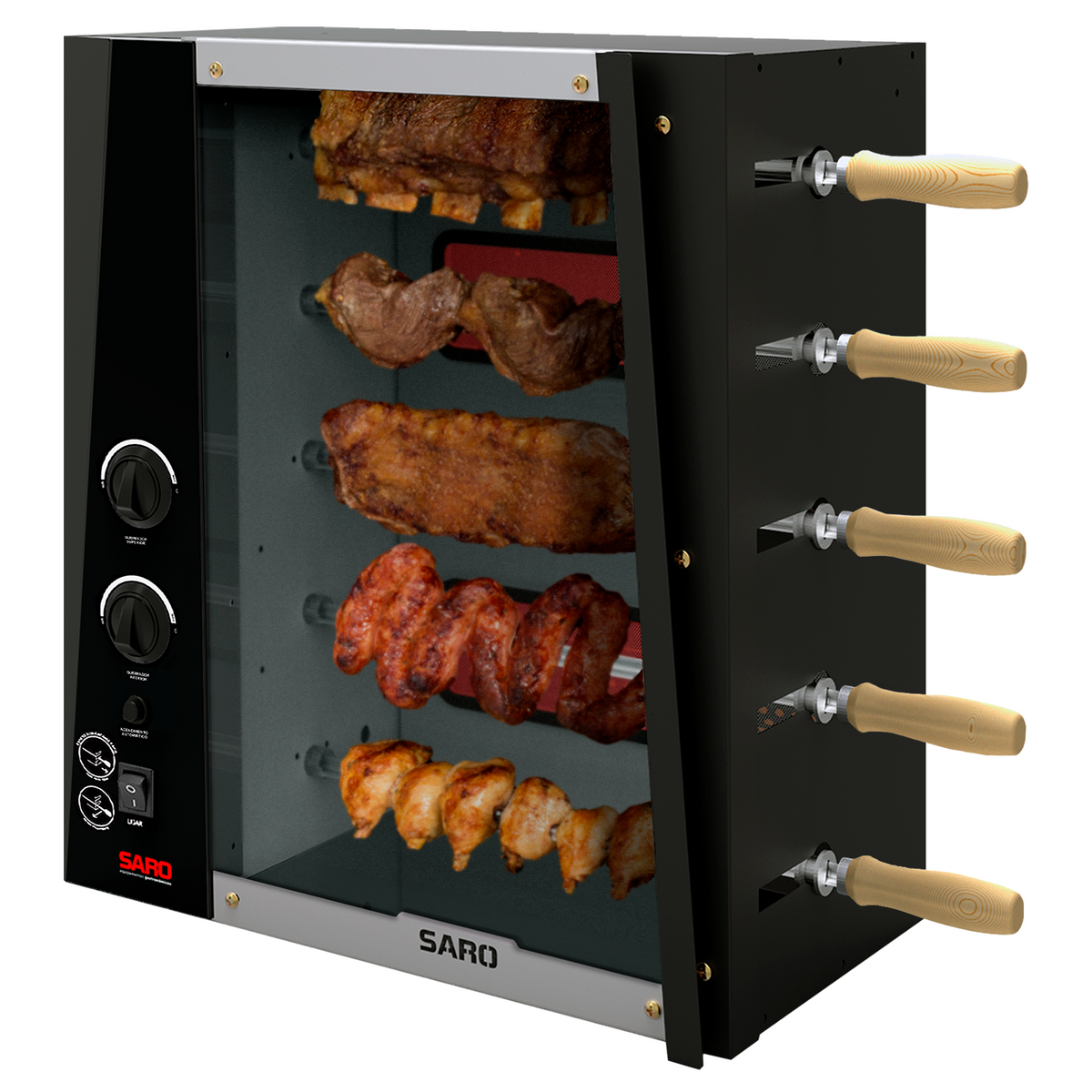 Churrasqueira Rotativa a Gás 5 Espetos Saro CHR Inox 304