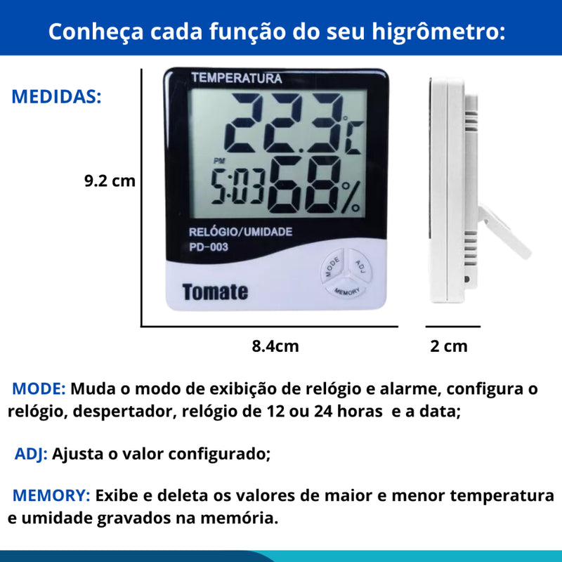 Termo-higrômetro E Relógio Digital Umidade E Temperatura