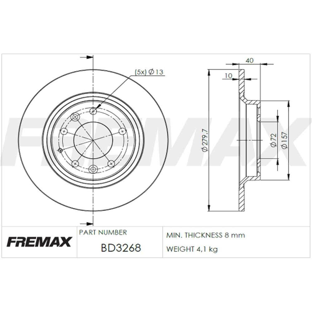Disco de Freio Sólido Traseiro Fremax BD3268 Caixa com 2 Ford Fusion, Mazda 626