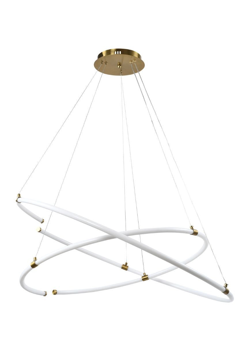 Lustre Pendente Moderno 2 Aneis Led 180w Dourado Ani