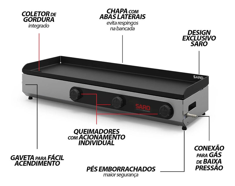 Cp100 Chapa De Lanche Bifeteira Sanduicheira 100cm Glp