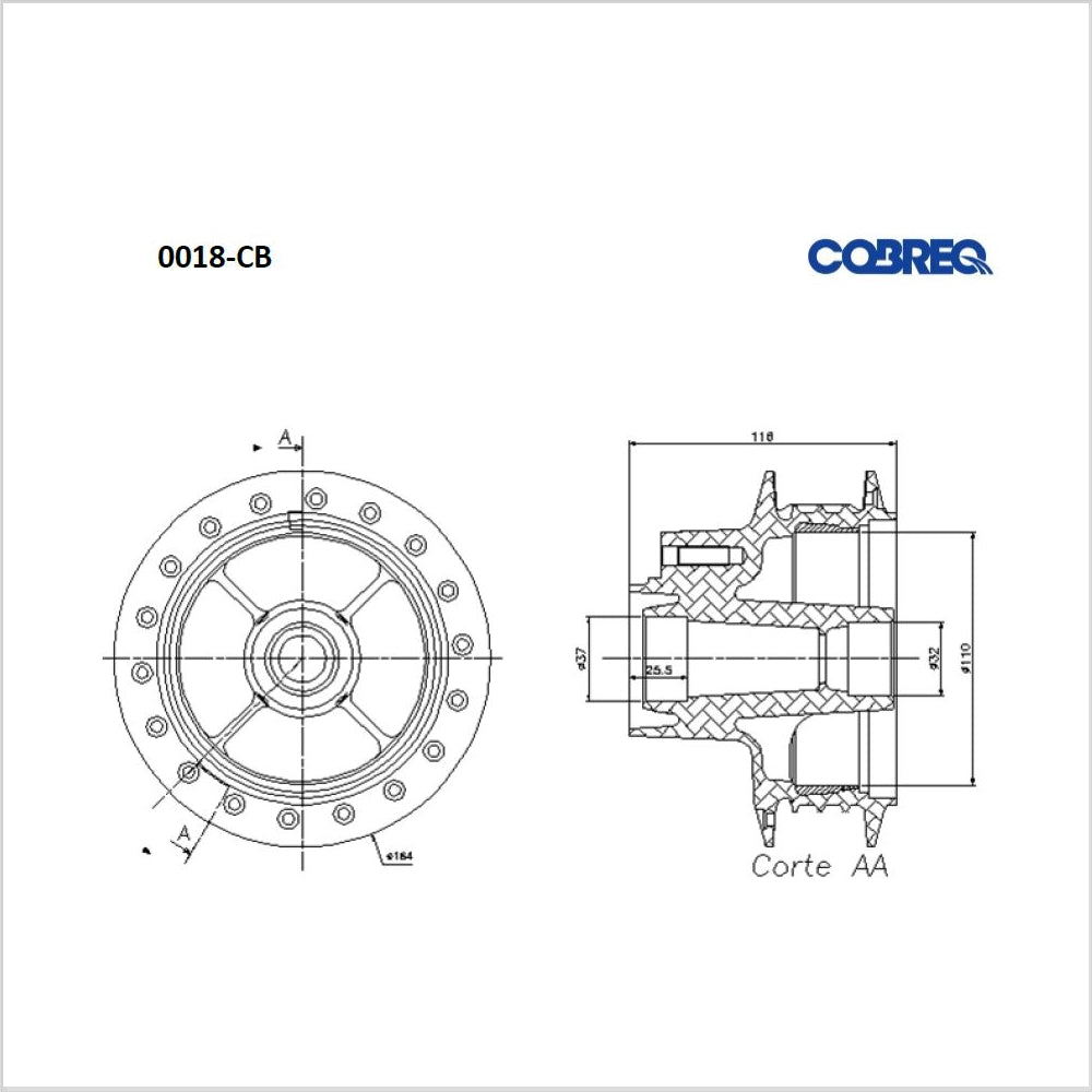 Cubo de Roda Traseiro Cobreq 0018-CB Honda Pop 100