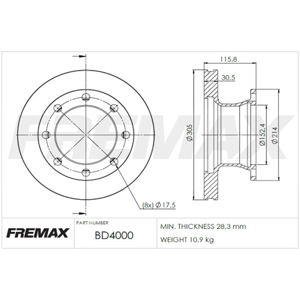 Disco de Freio Ventilado Dianteiro Fremax BD4000 Agrale 1600/1800/A8 Volare, Ford F-4000