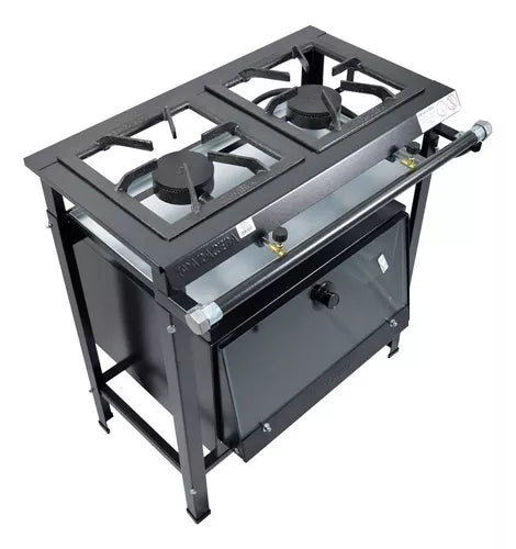 Fogão Industrial Alta Pressão 2 Bocas 30x30 Com Forno 67 L