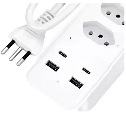 Extensão com 5 Tomadas Tripolar, 2 Portas USB e 2 USB-C 2m 12W 2.4A Knup BX2205