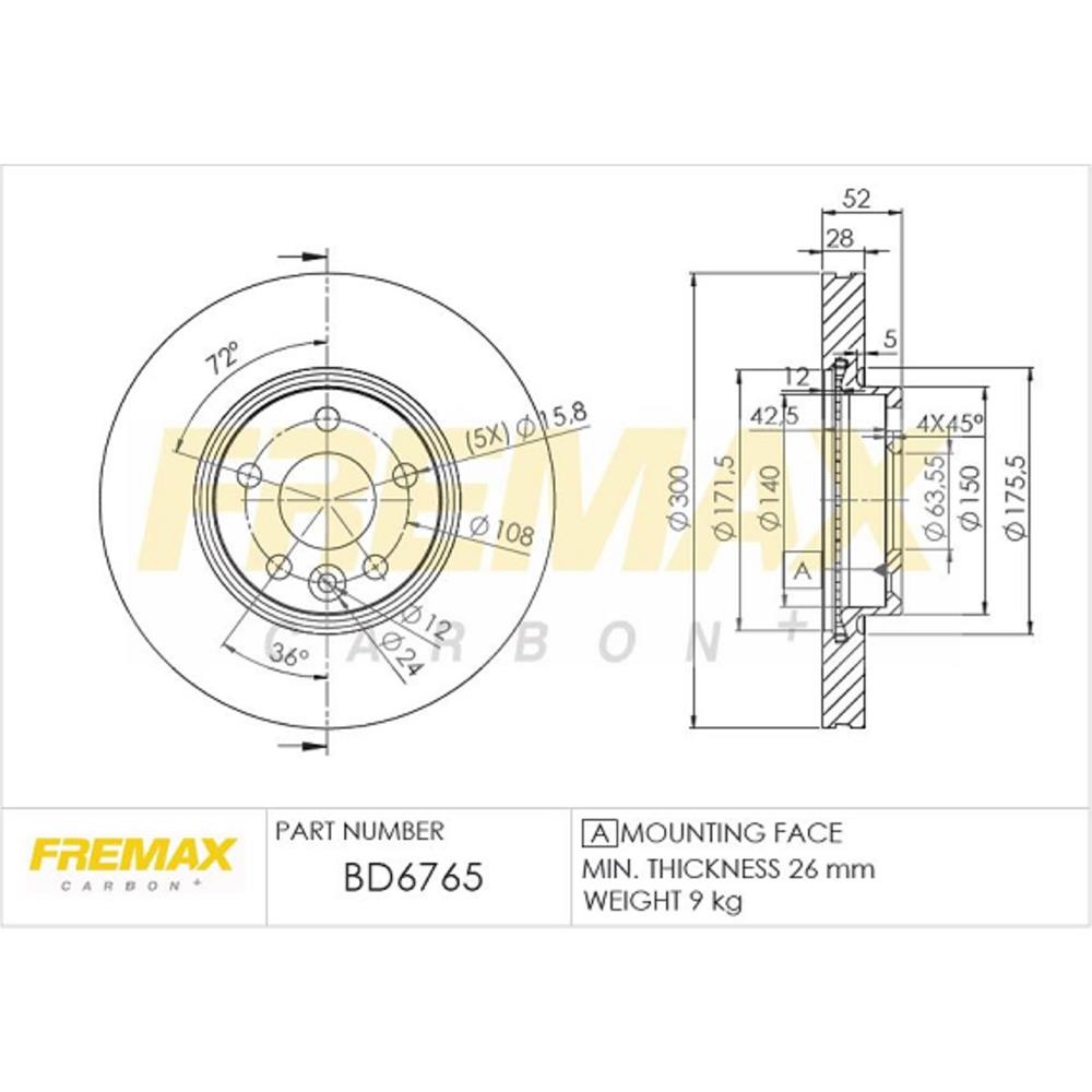 Disco de Freio Ventilado Dianteiro Fremax BD6765 Caixa com 2 Land Rover Freelander 2/Range Rover Evoque, Volvo S60/V60/XC70/S80