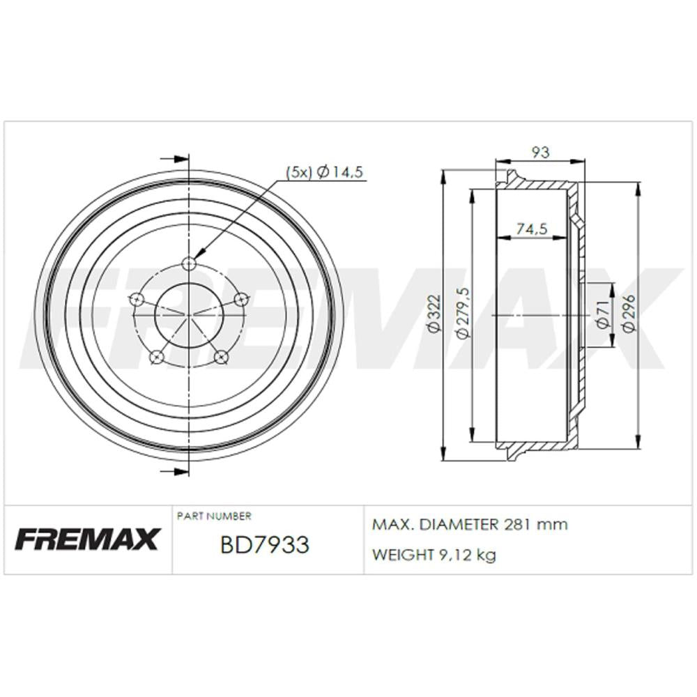 Tambor de Freio Traseiro Fremax BD7933 Caixa com 2 Ford Ranger