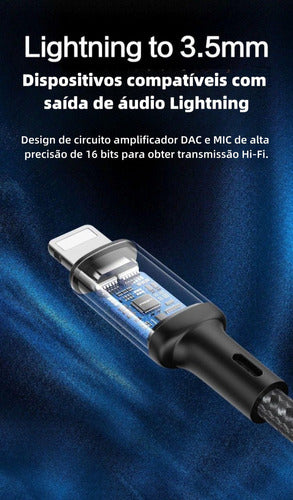 Cabo P2 Auxiliar Áudio Para iPhone Lightning 3.5mm Alumínio