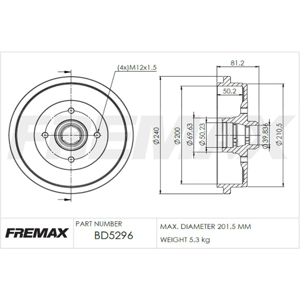 Tambor Fremax BD5296 VW Gol/Voyage