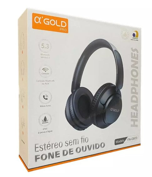 Fone de Ouvido Bluetooth 5.3 sem Fio com Cabo USB de Carga A'Gold FN-GB03