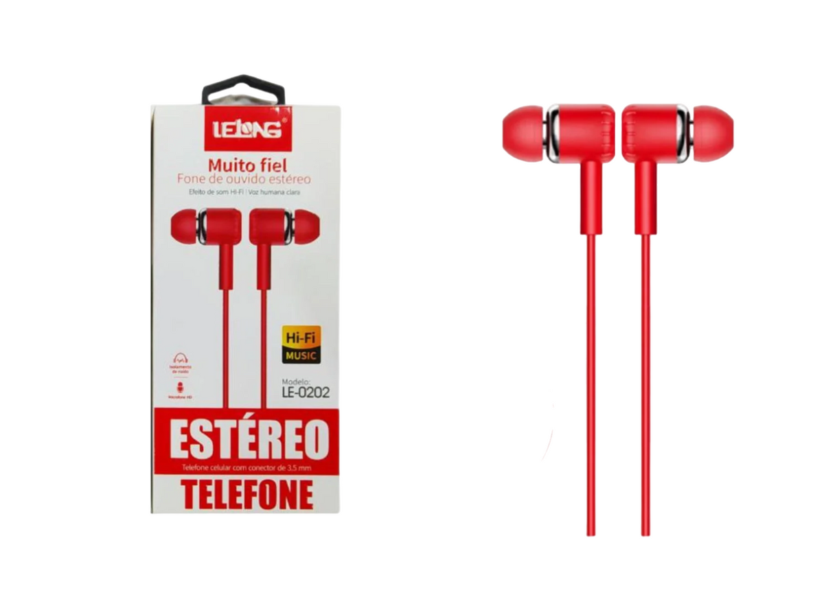 Fone de Ouvido Estéreo P2 com Microfone e Cabo de 1,2m Lelong LE-0202