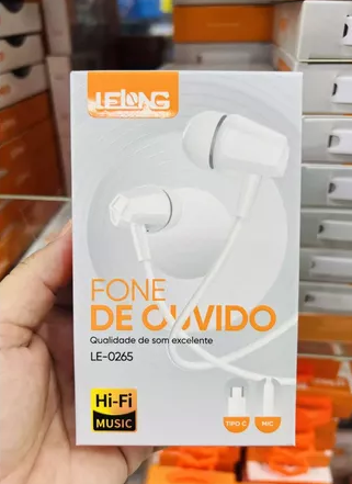 Fone de Ouvido Estéreo com Fio para Type-C 1,2m Lelong LE-0265