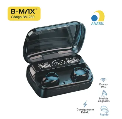 Fone de Ouvido Bluetooth 5.3 sem Fio TWS com Case B-Max BM-230
