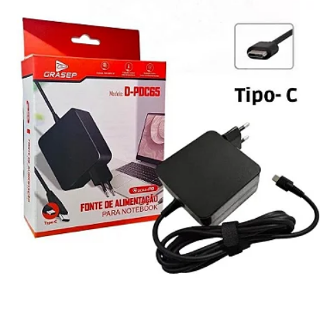 Fonte para Notebook USB-C Type-C 20V 3.25A 65W Bivolt Grasep D-PDC65