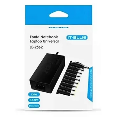 Fonte para Notebook Universal 120W 12-24V 5,5A com 9 Conectores IT-Blue LE-2562