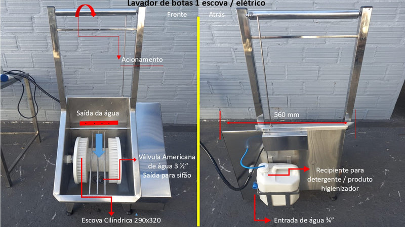 Pia Cuba Lavador Botas Mãos Automático Lava Botas Inox304 - Cinza