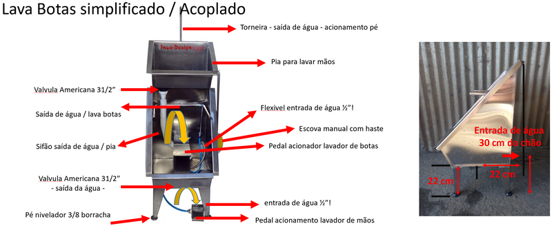 Pia Cuba Lavador Botas Mãos Automático Lava Botas Inox304 - Cinza