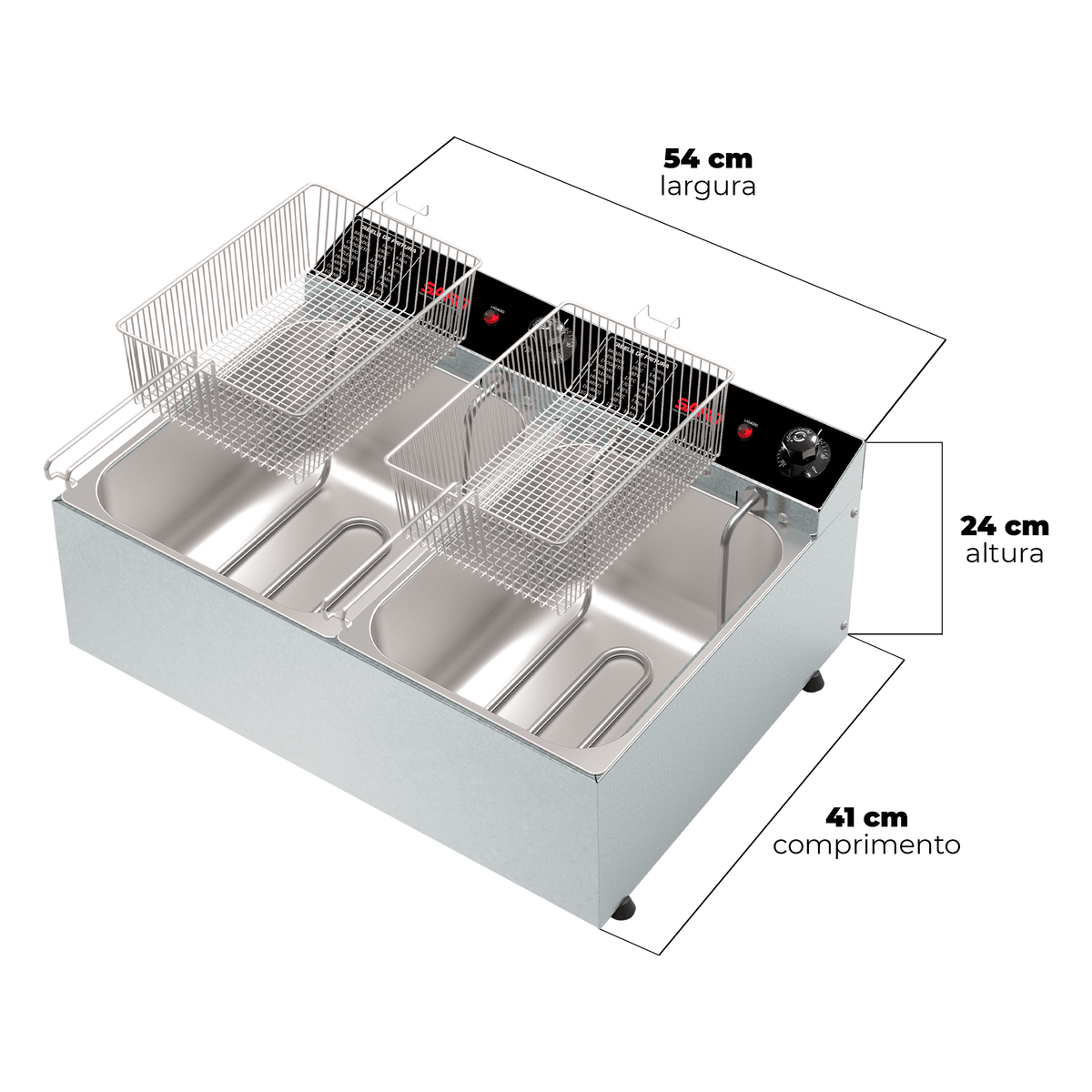 Fritadeira Elétrica Dupla Inox Saro FRD 2 Cubas de 5 Litros