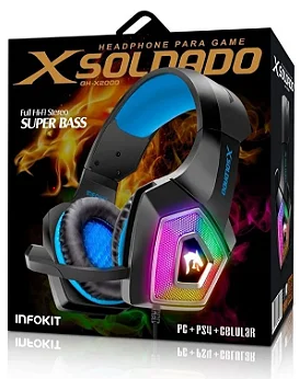 Headset Gamer RGB com Microfone para PC e PS4 Infokit GH-X2000