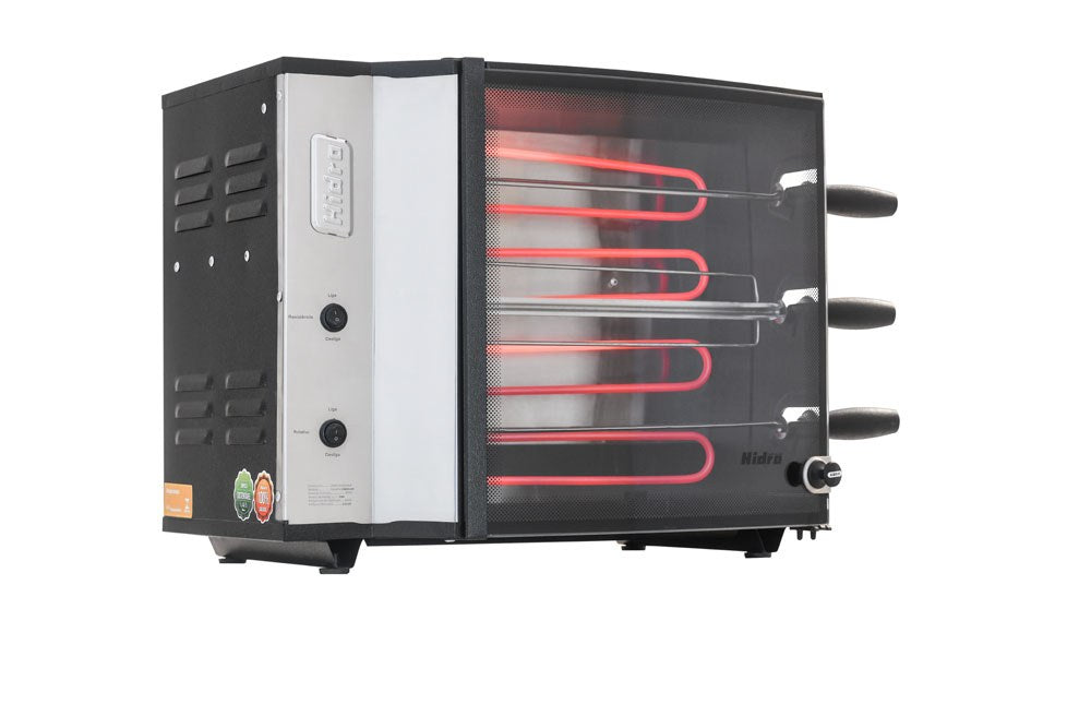 Churrasqueira Elétrica Hidro Nativa 3 Espetos Giratórios 220V Preta
