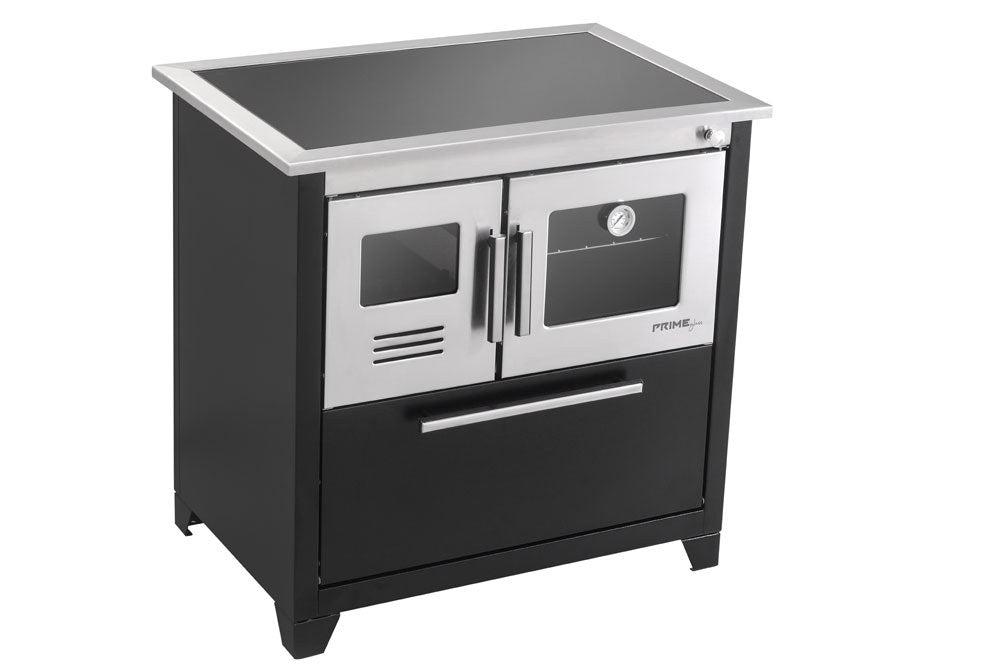 Fogão a Lenha Hidro Prime Glass Nº 2 Chapa Vitrocerâmica com Forno 40 L Preto