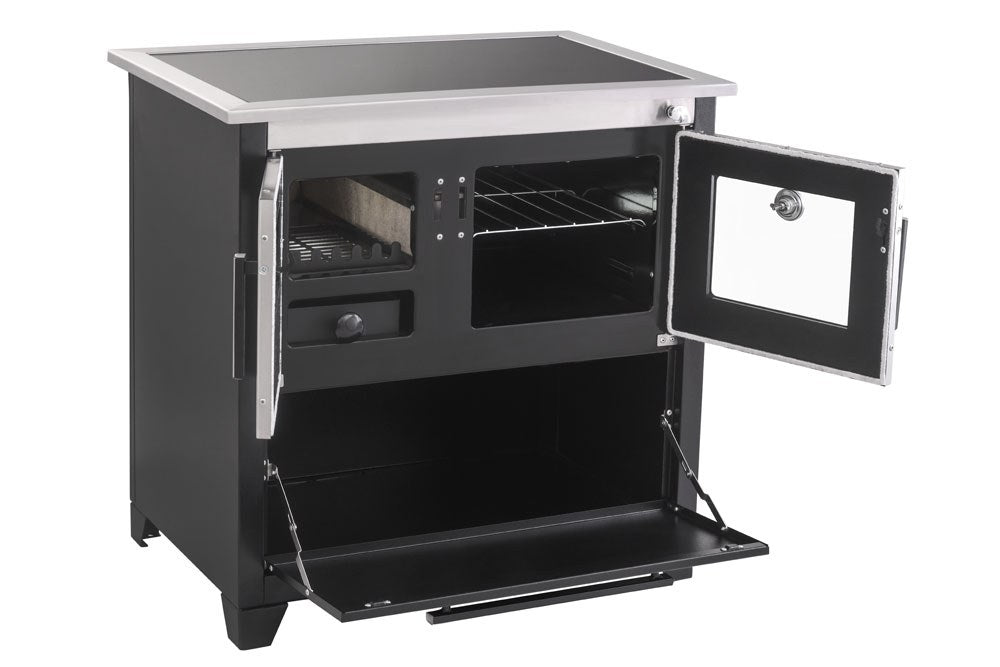 Fogão a Lenha Hidro Prime Glass Nº 2 Chapa Vitrocerâmica com Forno 40 L Preto