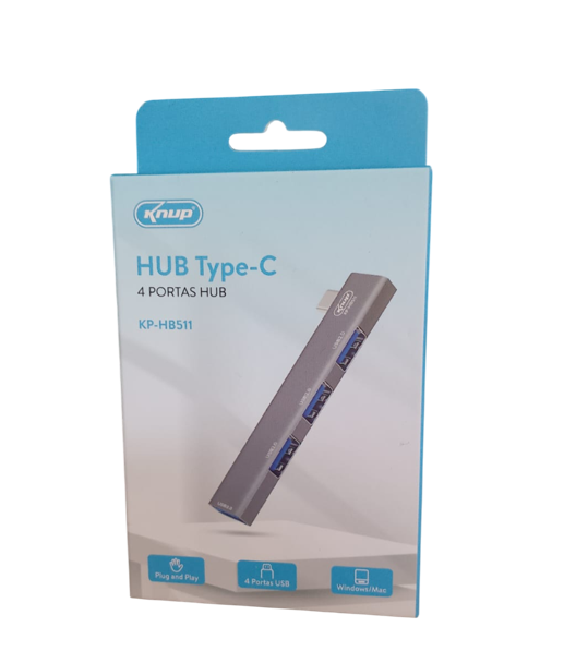 Hub Type-C com 4 Portas USB 2.0 Knup KP-HB511