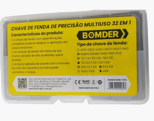 Kit Chave de Fenda de Precisão 32 em 1 com Pontas Intercambiáveis Bomder BOM-3102
