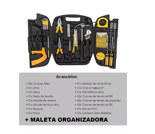 Kit de Ferramentas Básico com 27 Peças e Maleta Plástica Bomvink BOM-3903