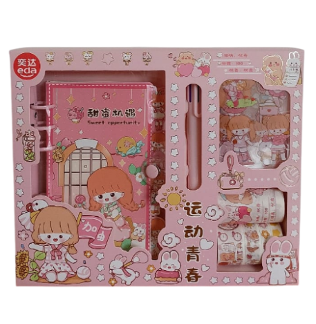 Kit de Presente Planner Mia A6 com 80 Páginas, Fitas, Adesivos e Caneta Uniso KMK-2021