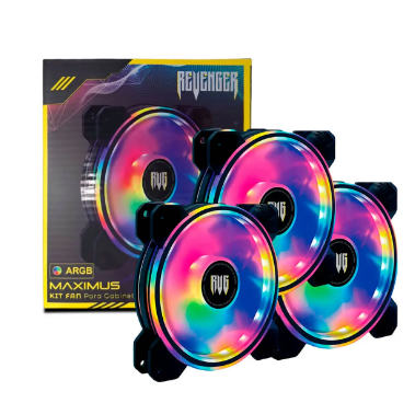 Kit com 3 Fans para Gabinete ARGB 120 mm com Hub e Controle Remoto Revenger G-VR346K