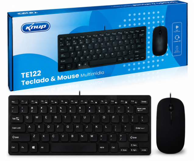Kit Mini Teclado e Mouse Óptico com Fio USB 5V Plug & Play Knup KP-TE122