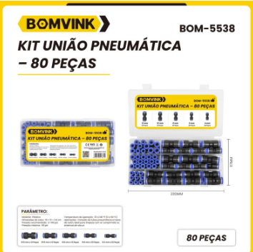 Kit União Pneumática Conexão Rápida Com 80 Peças Bomvink BOM-5538