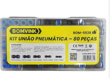 Kit União Pneumática Conexão Rápida Com 80 Peças Bomvink BOM-5538